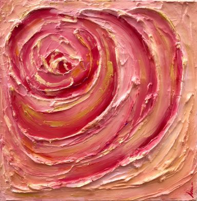 ROSE Rosa abstracta con tonos de rosa y melocotón en un fondo suave.